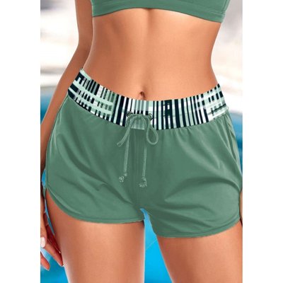 Plus Size Mid Waisted Sage Green Beach Shorts