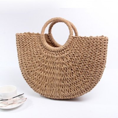 Circular Design Light Camel Drawstring Hand Bag