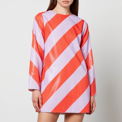 Olivia Rubin Tabitha Striped Sequined Mesh Mini Dress - UK 8