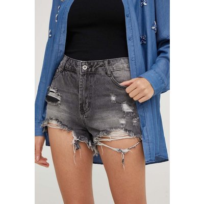 Answear Lab szorty jeansowe damskie kolor szary gładkie high waist