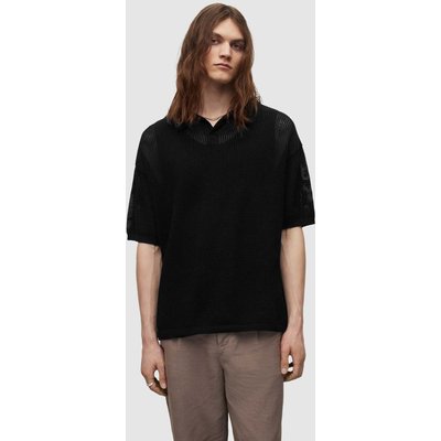 AllSaints polo bawełniane kolor czarny gładki