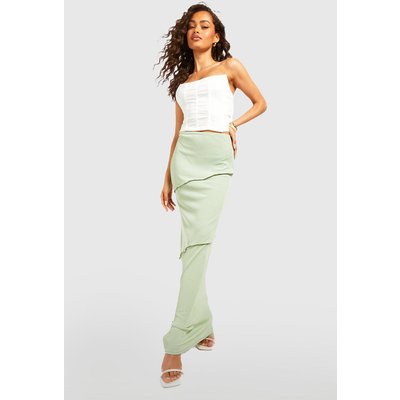 Womens Ribbed Seam Detail Maxi Skirt - Green - 6, Green