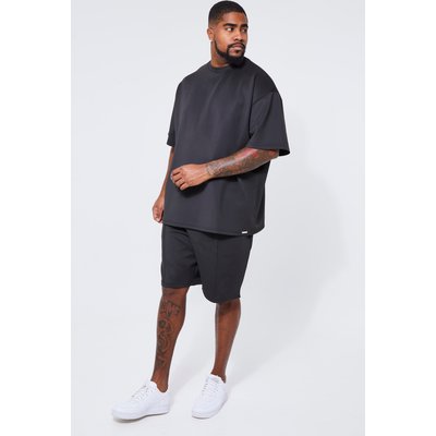 Mens Black Plus Oversized Scuba T-shirt And Short Set, Black