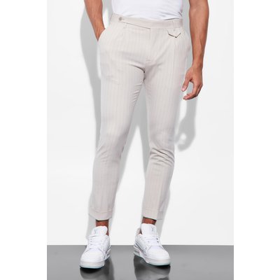 Mens Cream Skinny Crop Stripe Tailored Trouser, Cream