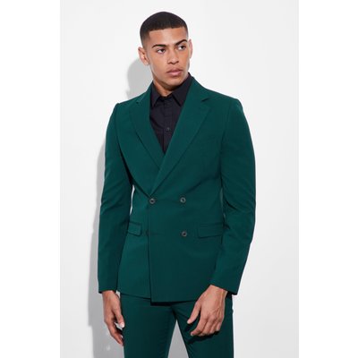 Mens Green Skinny Double Breasted Suit Jacket, Green