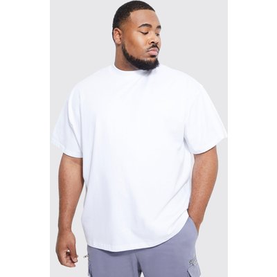 Mens White Plus Oversized Extended Neck Heavy T-shirt, White