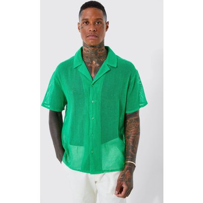 Mens Green Short Sleeve Boxy Open Weave Shirt, Green