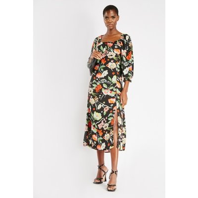 Slit Front Printed Midi Dress