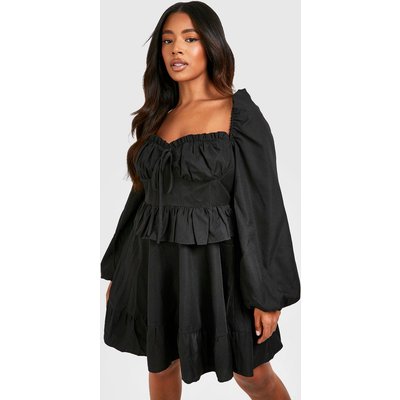 Womens Plus Woven Milkmaid Ruffle Skater Dress - Black - 18, Black