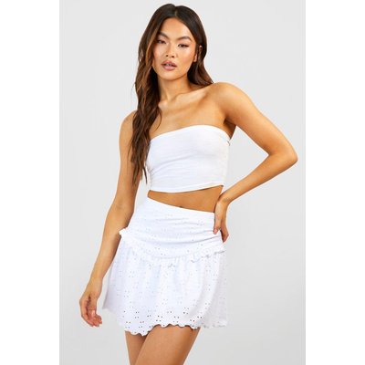 Womens Broderie Drop Hem Mini Skirt - White - 8, White