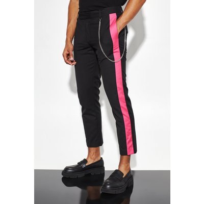 Mens Pink Slim Side Panel Crop Suit Trousers, Pink