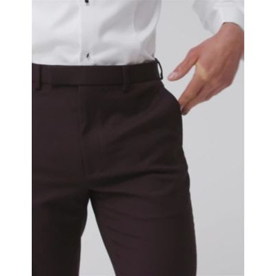 M&S Mens Burgundy Slim Fit Tuxedo Trousers - 30LNG, Burgundy