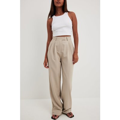 NA-KD Trend High Waist Pleated Wide Leg Pants - Beige