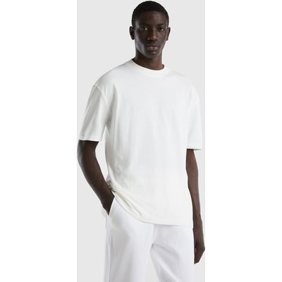 Benetton, Short Sleeve T-shirt With Slits, size M, Creamy White, Men