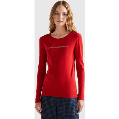 Benetton, Long Sleeve Red T-shirt, size M, Red, Women