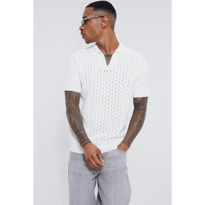 Men's V Neck Woven Knit Polo - Cream - M, Cream