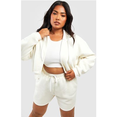 Womens Plus Cropped Hoodie Short Tracksuit - Cream - 24, Cream