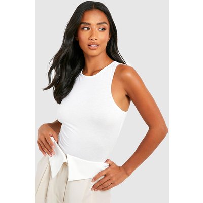 Womens Petite Basic Racer Neck Bodysuit - White - 10, White