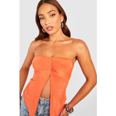 Womens Tall Ruched Bust Split Slinky Bandeau Top - Orange - 14, Orange