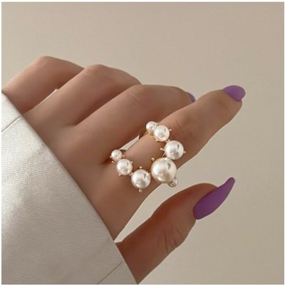 Pearl Design Silvery White Open Ring