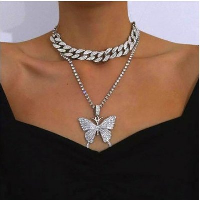 Silvery White Butterfly Design Alloy Necklace Set