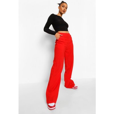 Womens High Waisted Textured Wide Leg Trousers - 16, Red