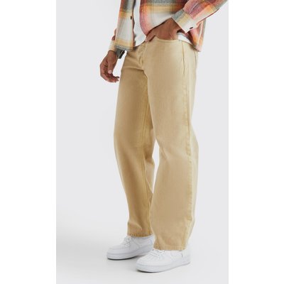 Mens Beige Baggy Rigid Bleached Jean, Beige