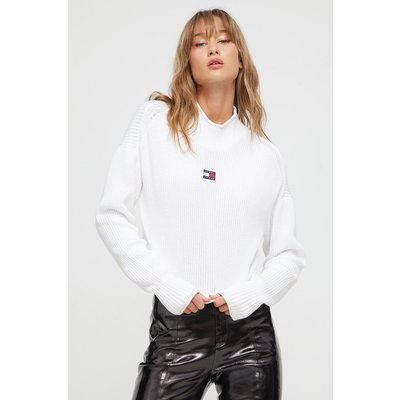 Tommy Jeans sweter bawełniany kolor biały lekki z półgolfem