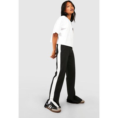 Womens High Waisted Side Stripe Split Hem Trousers - Black - 6, Black