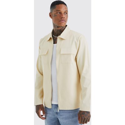 Men's Longsleeve Zip Fastening Twill Overshirt - Beige - M, Beige