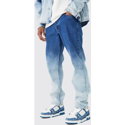 Mens Blue Straight Rigid Ombre Jeans, Blue