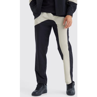 Mens Black Elasticated Waist Straight Technical Panel Trouser, Black