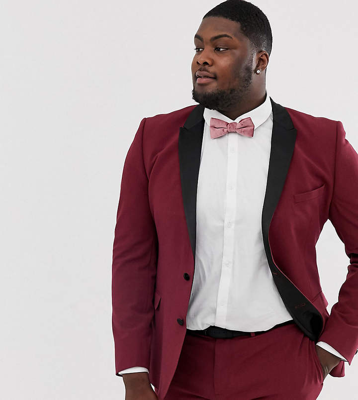 Asos Design ASOS DESIGN Plus super skinny tuxedo suit jacket in burgundy