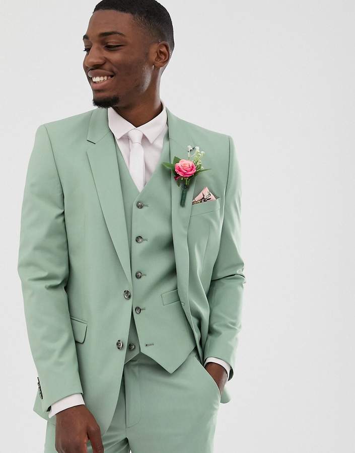 Asos Design ASOS DESIGN wedding slim suit jacket in sage green