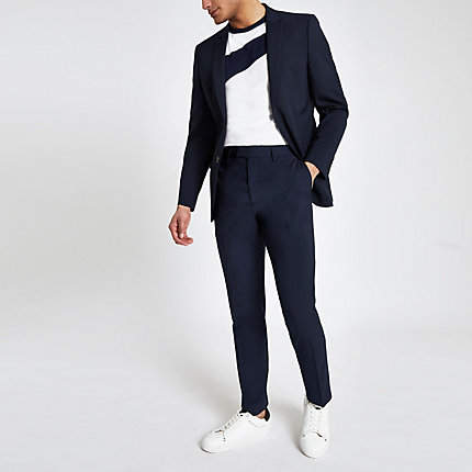 River Island Navy slim fit suit pants