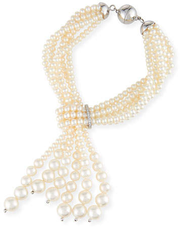 Utopia Multi-Strand Pearl Tassel Bracelet with Diamonds