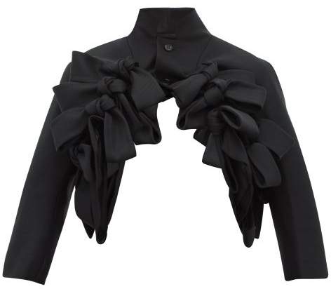 Noir Kei Ninomiya - Bow-trim Cropped Wool-twill Jacket - Womens - Black