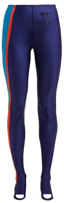 Paco Rabanne - Striped Stirrup Stretch Leggings - Womens - Navy Multi