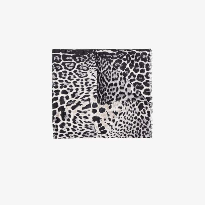 Saint Laurent black and white silk leopard print scarf