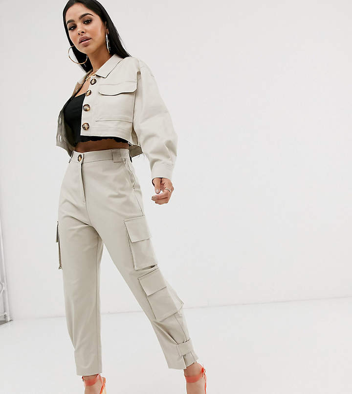 Asos Petite ASOS DESIGN petite cargo suit pants in stone