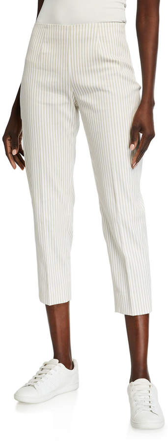 Piazza Sempione Audrey Pinstriped Cotton-Linen Pants