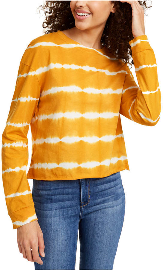 Rebellious One Juniors' Striped Tie-Dye Long-Sleeved T-Shirt