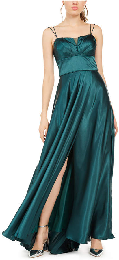 Blondie Nites Juniors' Pleated Illusion Satin Gown