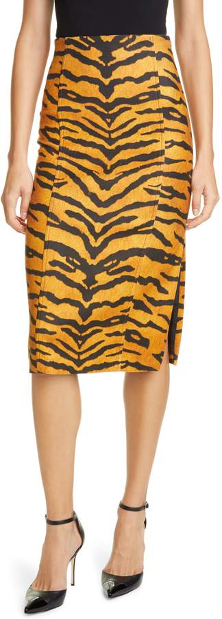 Adam Lippes Tiger Print Stretch Pencil Skirt