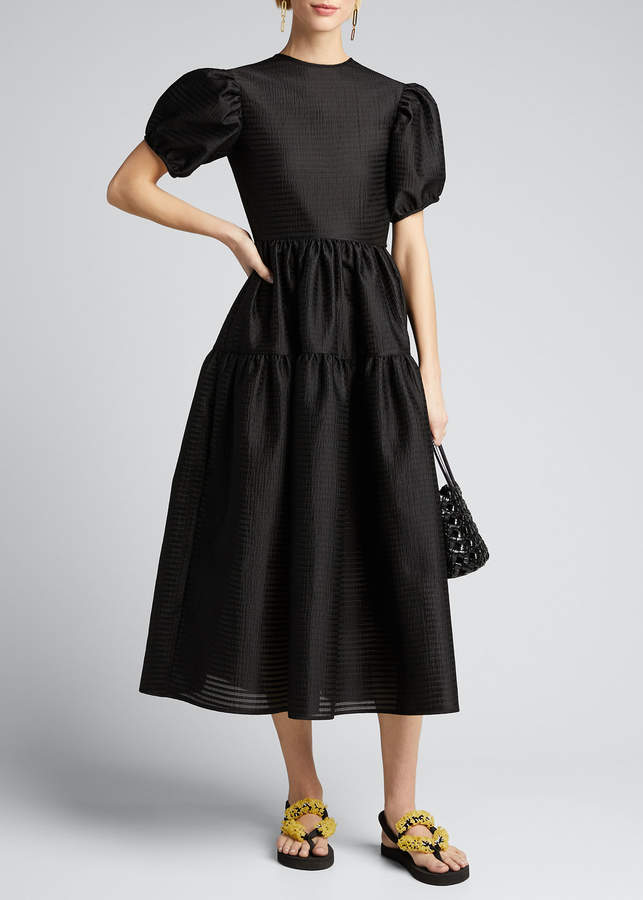 Cecilie Bahnsen Taffeta Bowed-Back Puff-Sleeve Gown