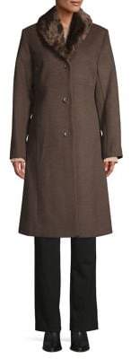 Jones New York Petite Faux Fur-Trimmed Wool Blend Coat