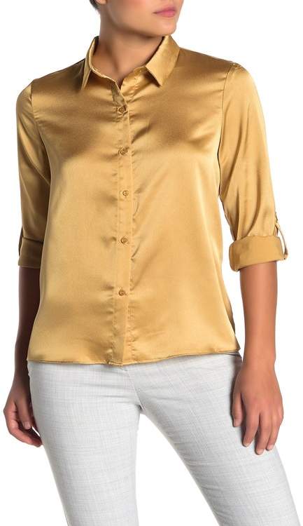 Everleigh Satin Button Front Shirt (Regular & Petite)