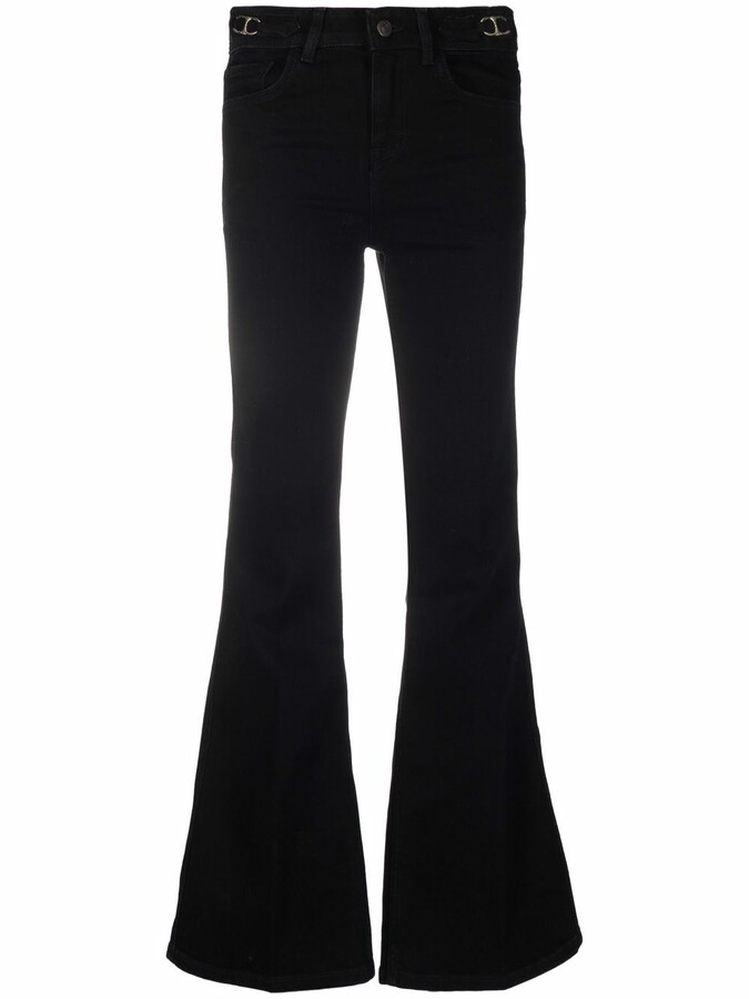 Belt-Waist Flared Jeans