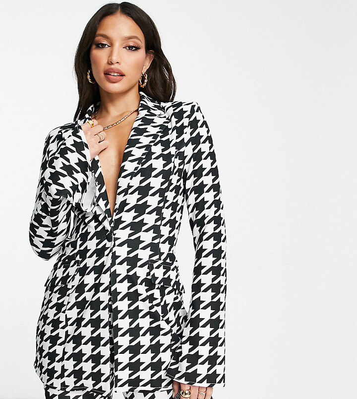 ASOS DESIGN Tall jersey houndstooth print split sleeve suit blazer in multi