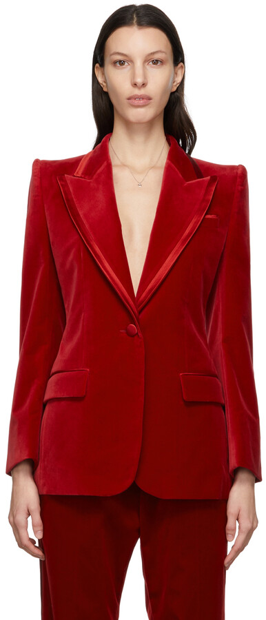 Gucci Red Single-Breasted Velvet Blazer